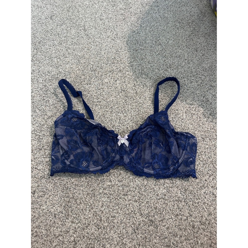 Victoria's Secret Body by Victoria Navy Blue Floral Lace Unlined Demi Bra 36D